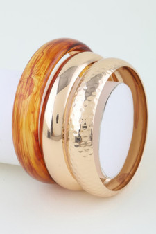 Wide Hammered Stone Bangle Bracelet