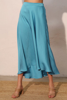 Washed Poly Silk Midi Swing Skirt​​​