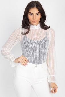 Ruffle Mock Neck Lace Top​