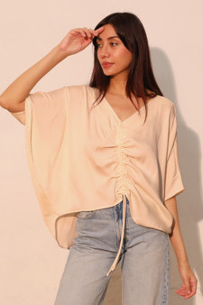 Washed Poly Silk Drawstring Dolman Top​​