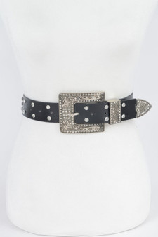 Rhinestone Buckle Metallic Belt W/Stones