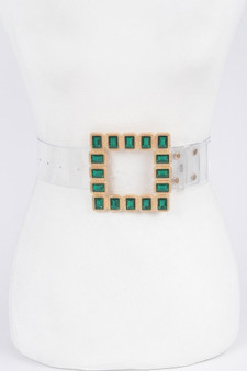 Stone Buckle Faux Leather Belt