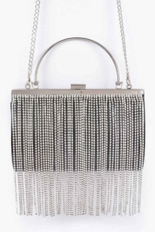 Rhinestone Fringe Metallic Party Clutch