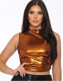 Metallic Mock Neck Crop Top
