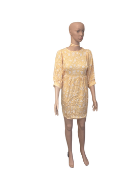 Women's Floral Lace-Up Relaxed Beach Holidays Dress in Warm Yellow Tones for Summer Days
