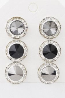 Triple Jeweled Stud Earrings Set