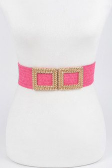 Big Metal Buckle Faux Straw Stretch Belt