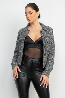 Plaid Button-Down Tweed Jacket