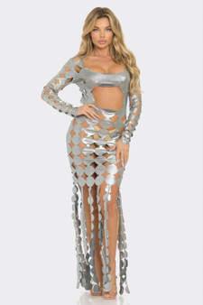 Metallic Sexy Cut Out Maxi Dress