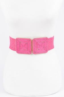Faux Straw Two Buckle Plus Size Elastic Belt