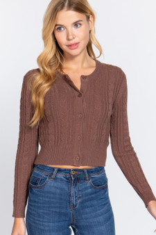 Crew Neck Cable Sweater Cardigan​