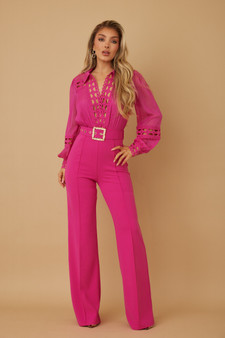 Crochet Detailed Woven Top Fashon Jumpsuit​​