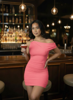 The Right Shoulder Is Gathered .Mini Dress​​