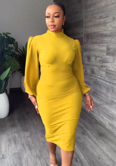 Women Casual Long Sleeve Round Neck Slit Dress