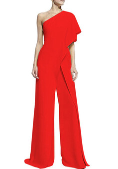 Women'S Fall Fashion One Shoulder Long Sleeve Wide Leg Jumpsuit - The  Little Connection