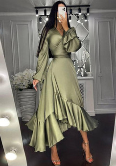 Spring and summer women's clothing deep v long-sleeved dress