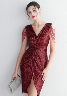 WomenElegant Sequins V Neck Mini Evening Dress