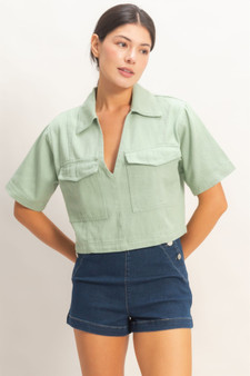 Collared V-Neck Top​​