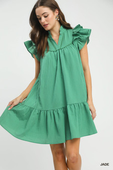 Umgee Flutter Sleeve Tiered Dress