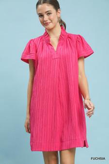 Umgee Flutter Sleeve V-Neck Shift Dress