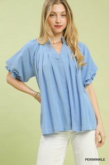 Umgee Linen V-Neck Flutter Sleeve Top