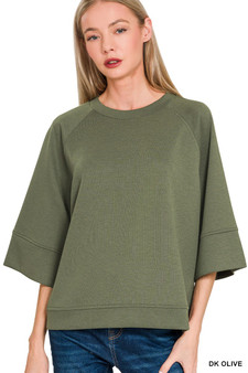 Zenana Scuba 3/4 Sleeve Pullover