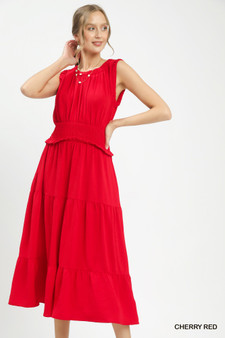 Umgee Smocked Waist Tiered Midi Dress