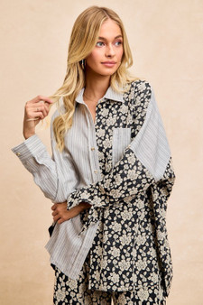 BiBi Stripes Jacquard Floral Mix And Match Shirt Top