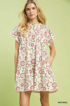 Umgee Floral Print Tiered Babydoll Dress