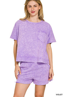 Zenana Halo Snow Washed Boxy Top & Shorts Set