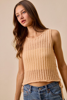 SO ME Low Gauge Pointelle Lightweight Sweater Tank Top