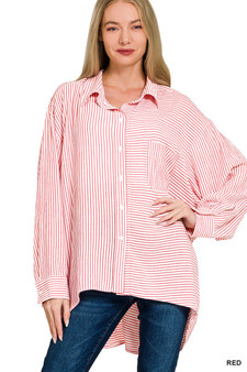 Zenana Woven Stripe Button Down Shirt