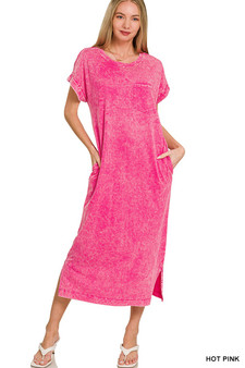 Zenana Washed Exposed Seam Short Sleeve T-Shirt Dress