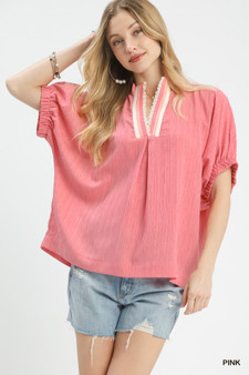 Umgee Textured V-Neck Blouse