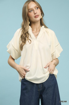Umgee Lace Trim Peasant Top