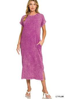 Zenana Washed Exposed Seam Short Sleeve T-Shirt Dress