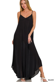 Zenana Woven Crinkle Cami Maxi Dress with Side Pockets