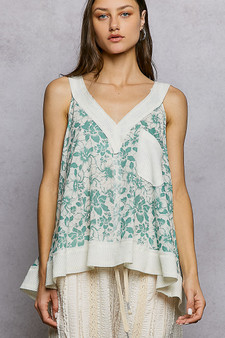 POL Floral V-Neck Tank with Front Pocket