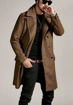 Winter Double Breasted Mid Length Men's Turndown Collar Wool Trench Coat