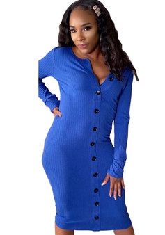 Women's Sexy Solid Color Ribbed Button Dress