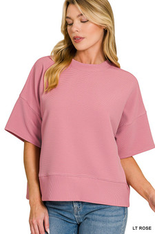 Zenana Ribbed Round Neck Waist Banded T-Shirt