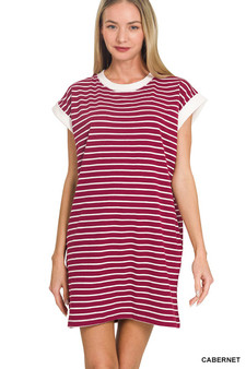 Zenana Contrast Trim Striped T-shirts Dress