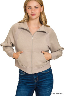 Zenana Scuba Full Zip Cropped Jacket with Pockets