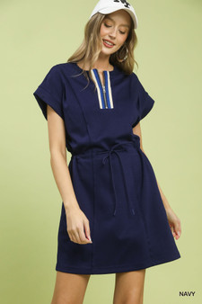 Umgee Knit Zip Front Drawstring Dress