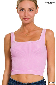 Zenana 2 Way Neckline Washed Ribbed Seamless Tank Top