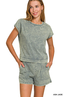 Zenana Premium Cotton Washed Sleeveless Top & Shorts Set