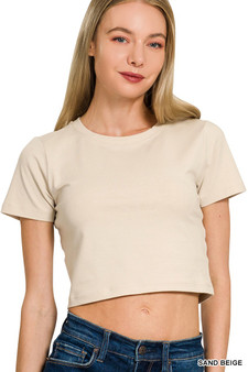Zenana Cotton Short Sleeve Round Neck Cropped Top