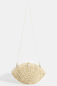 Fame Straw Braided Pearl Beaded Strap Seashell Bag