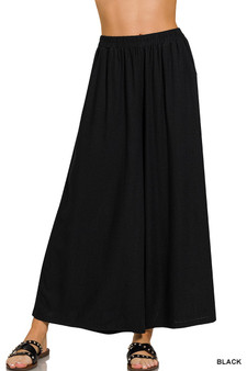 Zenana Woven Pleated Linen Blend Wide Leg Pants