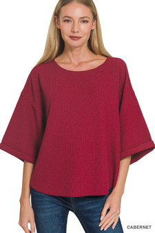 Zenana Double Knit Exposed Seam Curved Hem Top